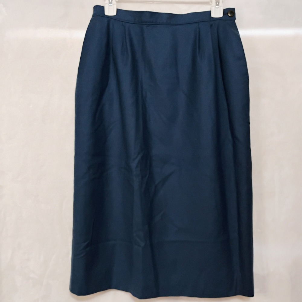 Pendleton Vintage Navy Blue Pure Virgin Wool Midi Skirt Size 10 Made in USA